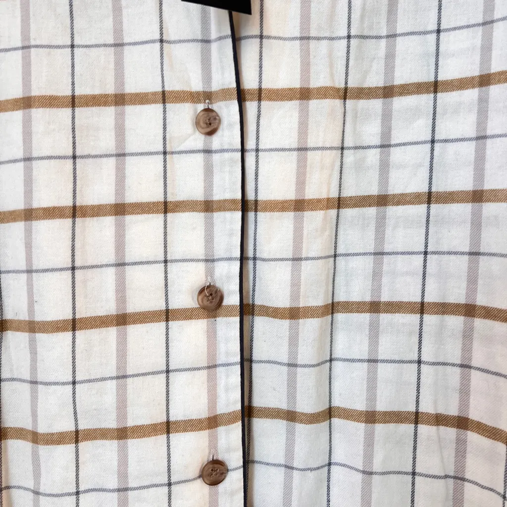 NWT Jenni Kayne Flannel Pajama Top Ivory Plaid Small 100% Cotton Cozy Sleepwear - Image 7