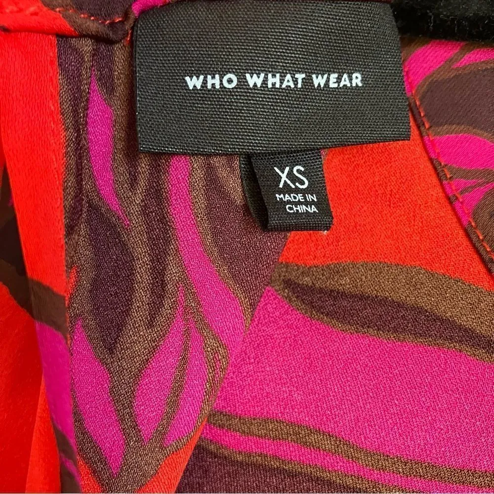 Who what where hot pink red long sleeve floral midi dress size XS puff sleeve - Image 4