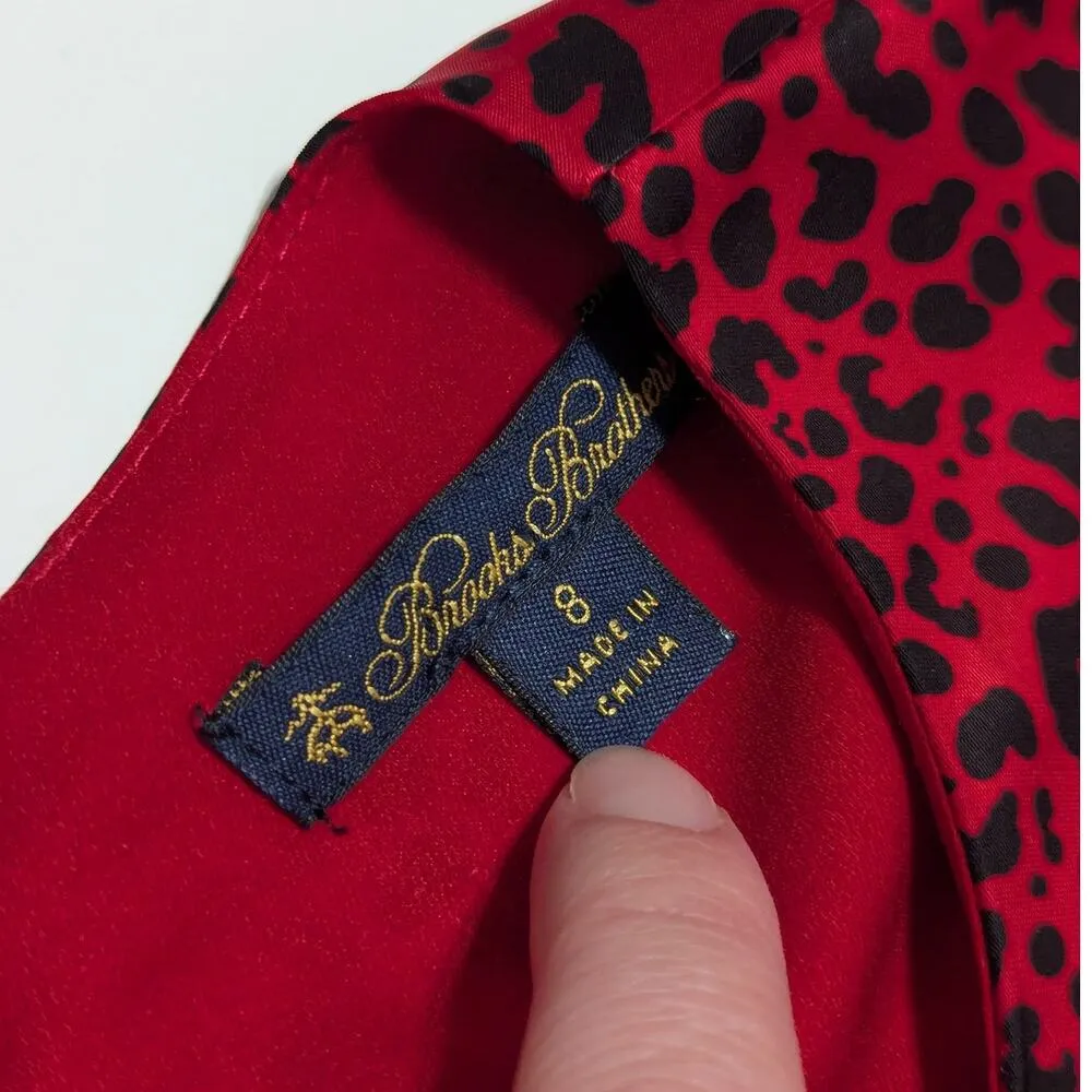 Brooks Brothers Soft Satin Animal Print Dress Red Black Puff Sleeve Womens 8 - Image 6