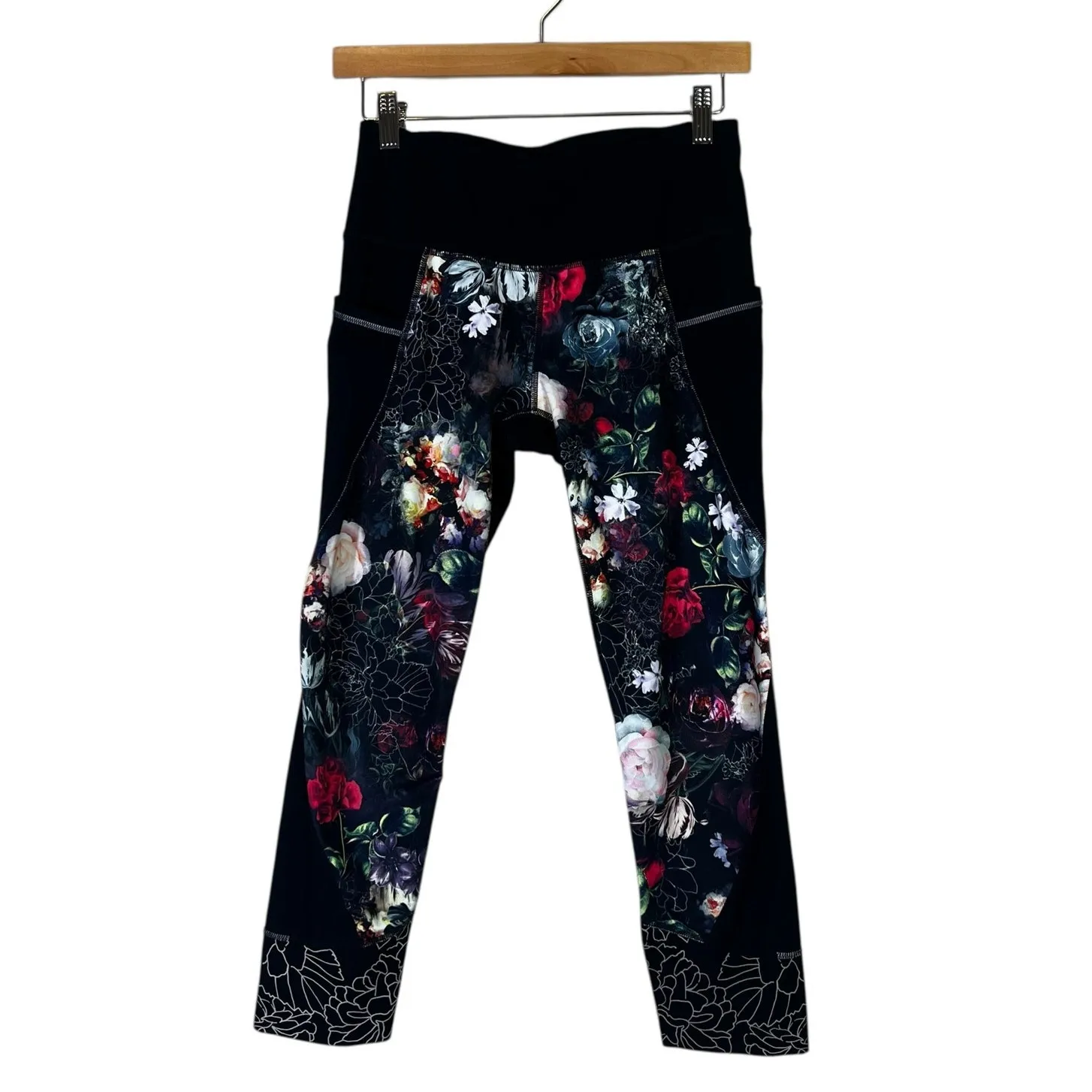 Athleta Orchid Relay 2.0 Capri Leggings Womens S Black Floral Athleisure Pilates - Image 2