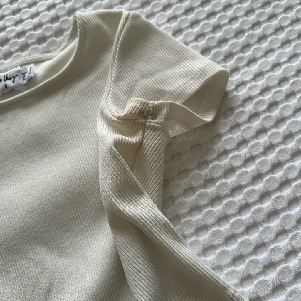 Princess Polly  Cream Ribbed Short Sleeve Tee - Image 4