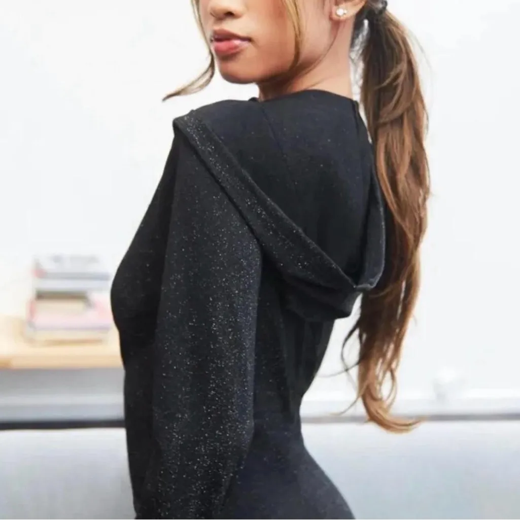 Savage X Fenty Sleep & Shine Hooded Onesie Black Lurex Zip Front NWOT Size Large - Image 3