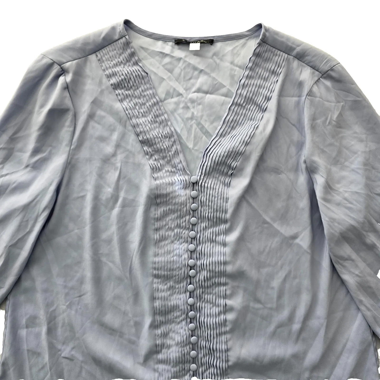 Blue Pleated Whimsy Tunic Feminine Silky Cottage Preppy Tahari Blouse Top Medium - Image 3