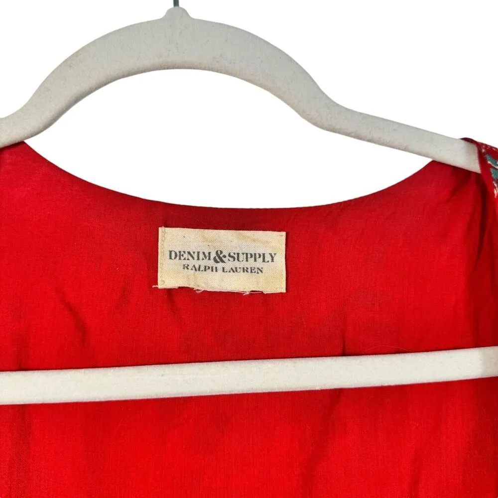 Denim & Supply Ralph Lauren Orange Floral Wrap Dress Boho Romantic Womens Med? - Image 4