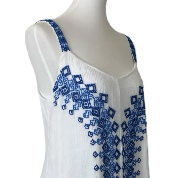 Tommy Bahama Dress Sleeveless Casual White Blue Embroidery Women’s Size Medium - Image 6