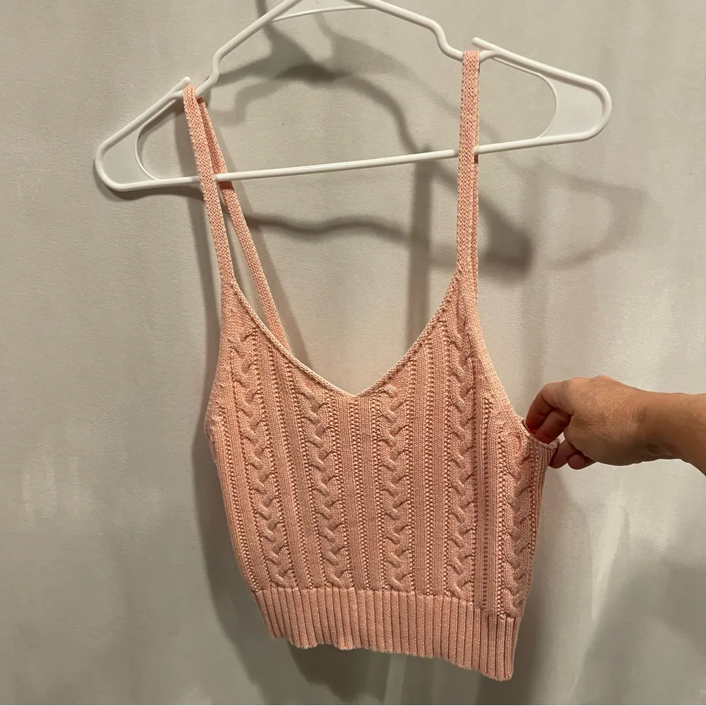 Cute American Eagle blush shaker knit cami crop sweater - Image 9