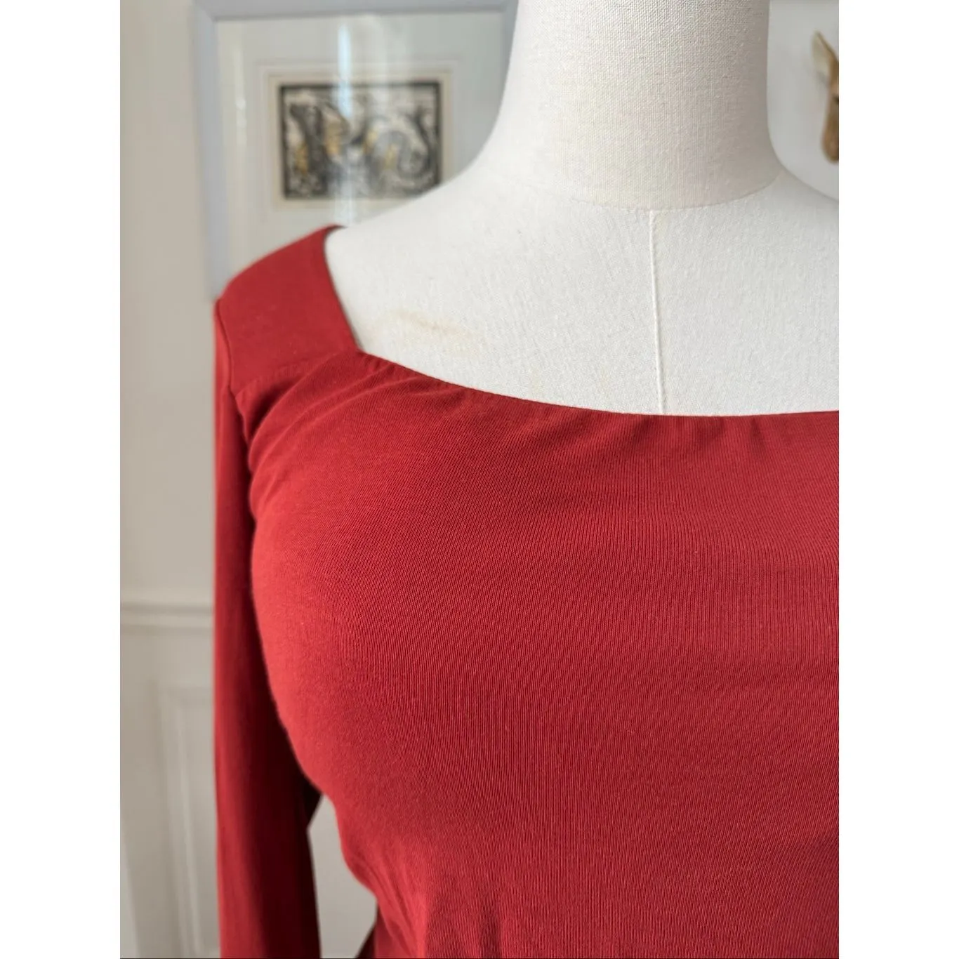 OGL Move Brami Rust Square Neck Long Sleeve Ruched Top L Red Size L - Image 3