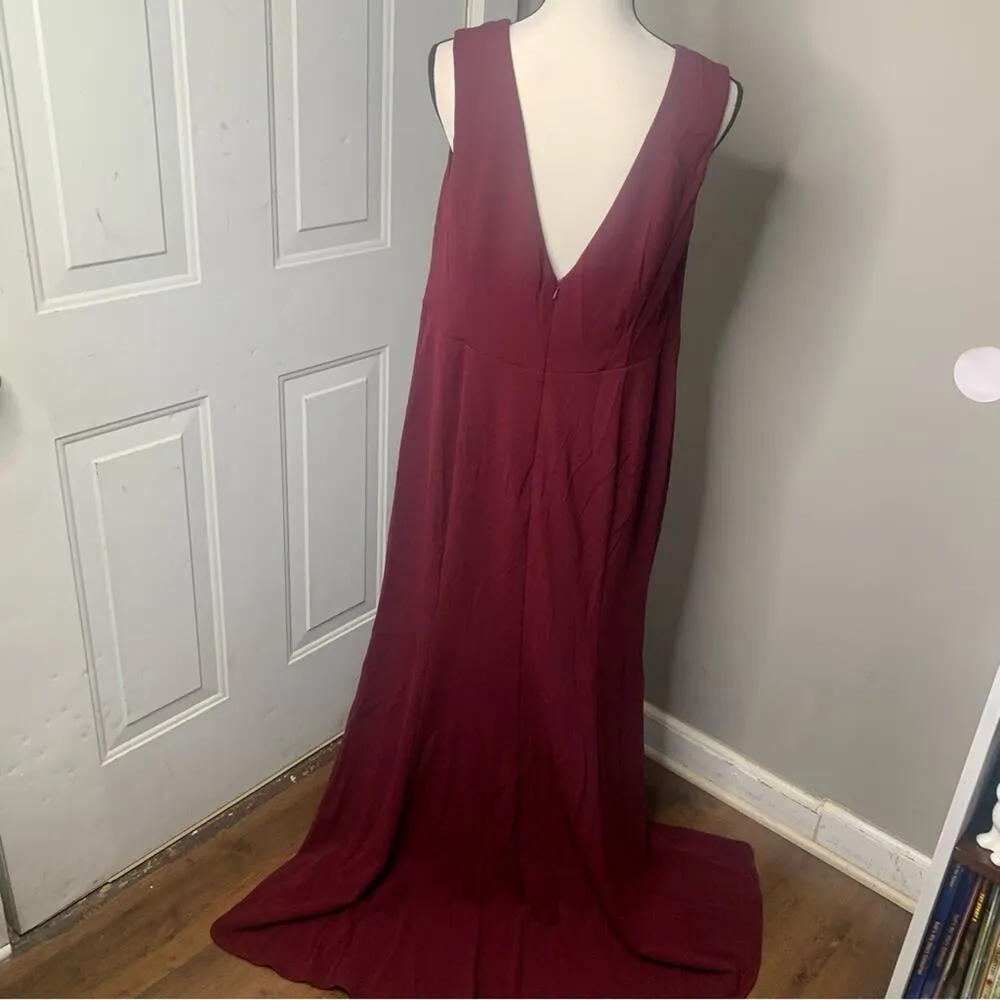 DB Studio burgundy illusion slit front burgundy maxi dress gown bridesmaid‎ 16 Red - Image 4