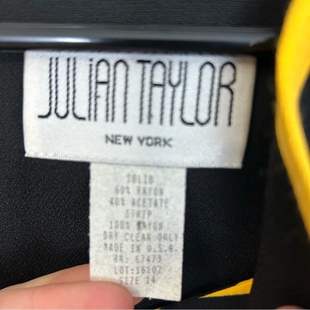 Vintage Julian Taylor Black/Yellow Striped Short Sleeve Sheath Midi Dress Sz14 - Image 10