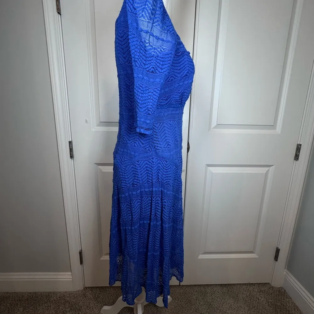 Rabbit Rabbit Rabbit Blue Crochet Lace Fit & Flare Midi Dress 3/4 Sleeve Women 6 - Image 5