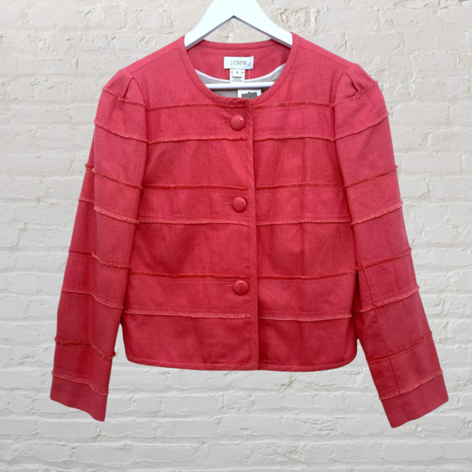 J.Crew Coral Pink Fringe Cropped Button Front Jacket NWT Size 4 Elegant - Image 2