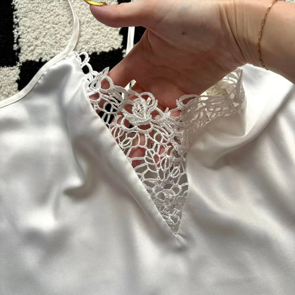 Flora Nikrooz White Satin Slip Dress M - Image 4