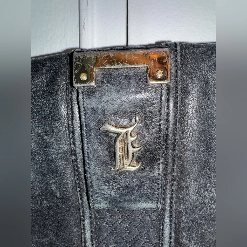 Y2K Gwen Stefani L.A.M.B Black Leather Convertible Clutch To Tote Handbag - Image 2