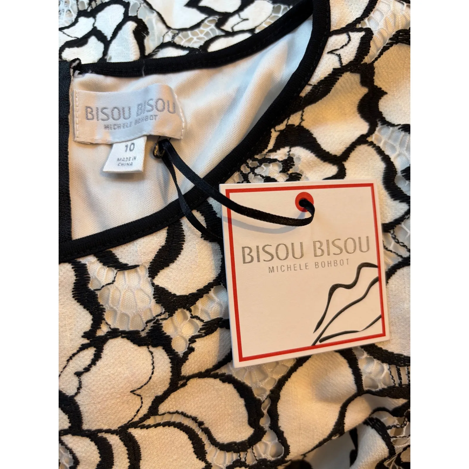 Bisou Bisou Black & Ivory Lace Pencil Dress NWT Size 10 MSRP $72 - Image 7