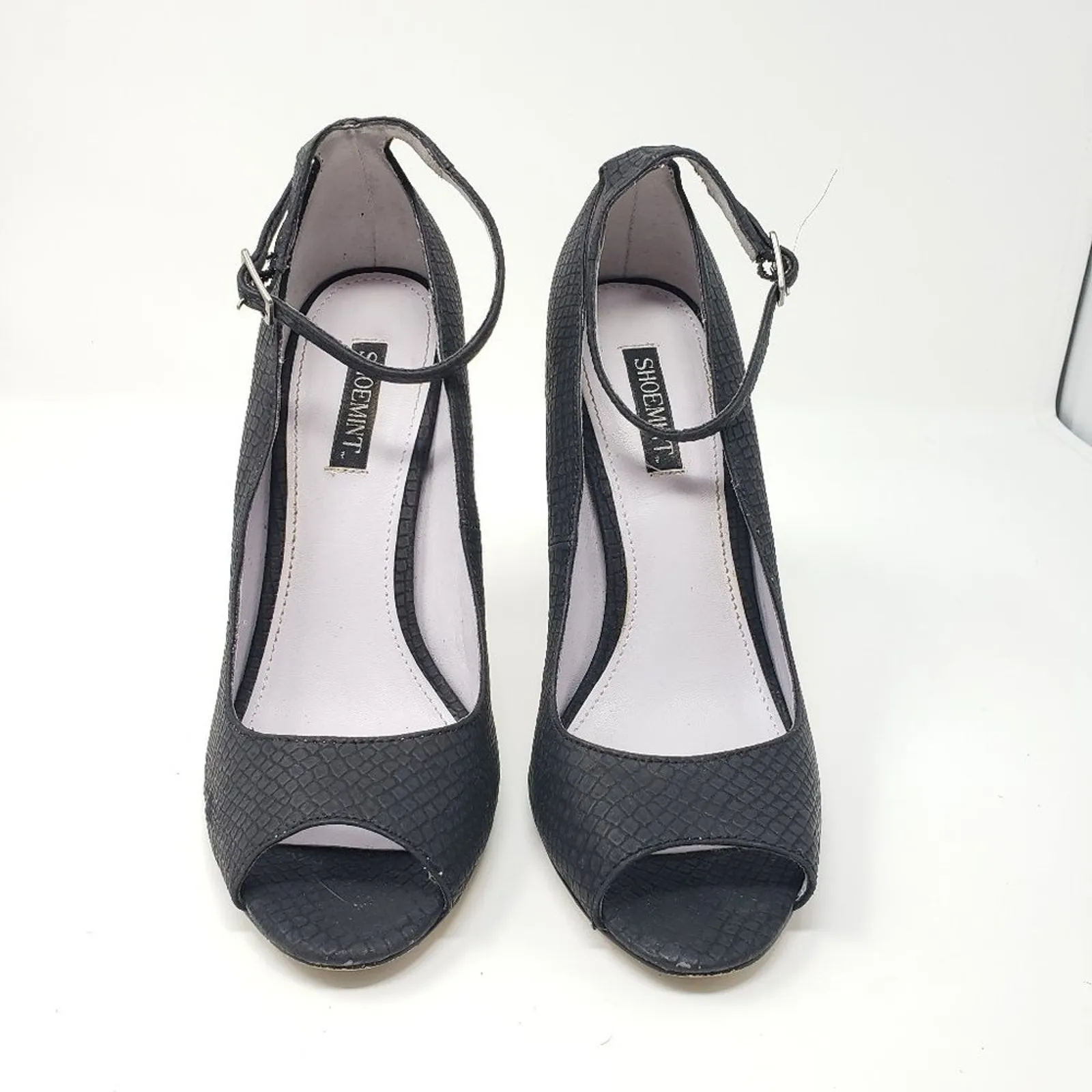 Shoemint Black Snakeskin Stiletto Open Toe Heeled Sandals Women's Size 6 - Image 2