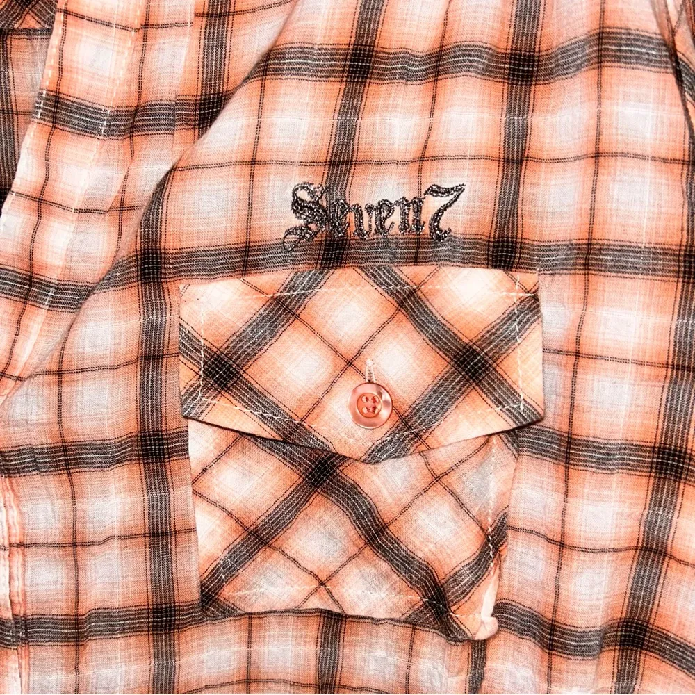 Seven7 Orange Plaid Design Top Women’s Size Large Button Down Collared Shirt! - Image 4