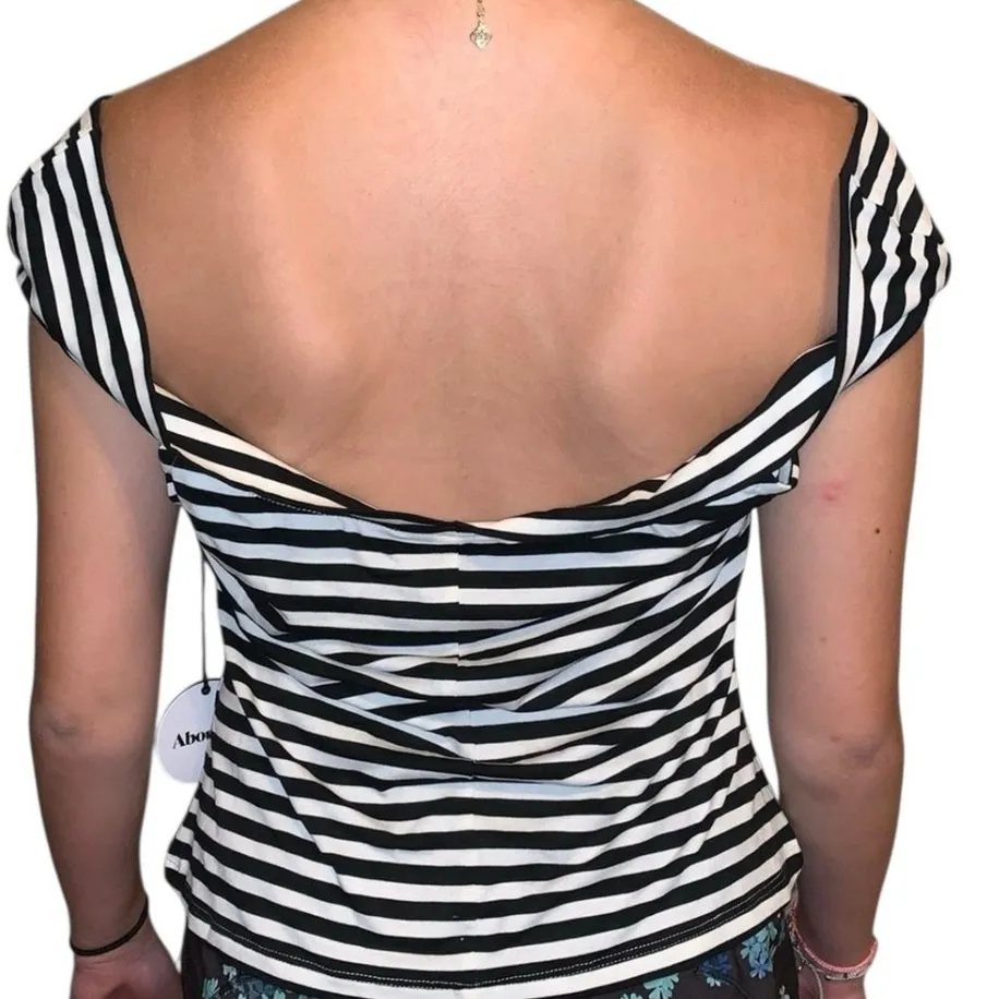 NWT About Us Black & White Striped Off-Shoulder Top - Image 2