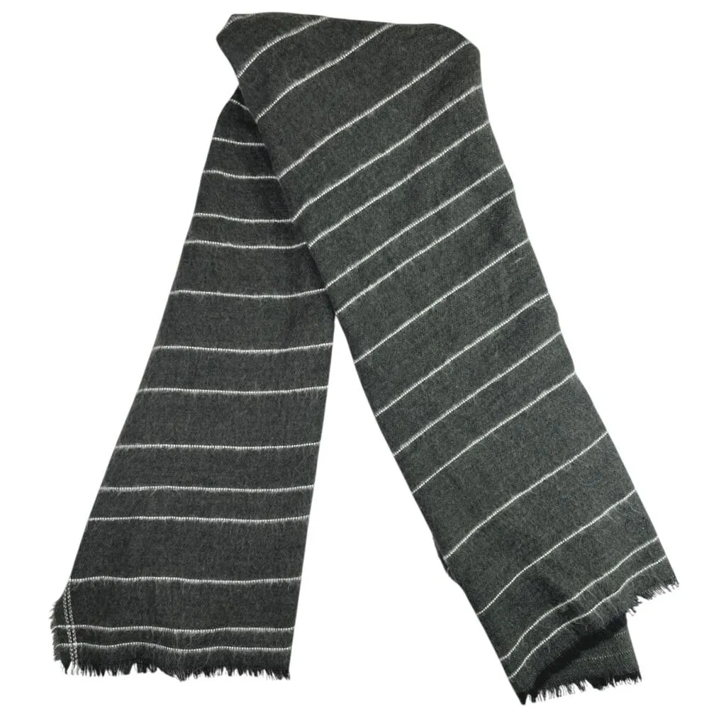 Zara Women's Black Gray Striped Knit Fringe Shawl Wrap Scarf Size M - Image 2