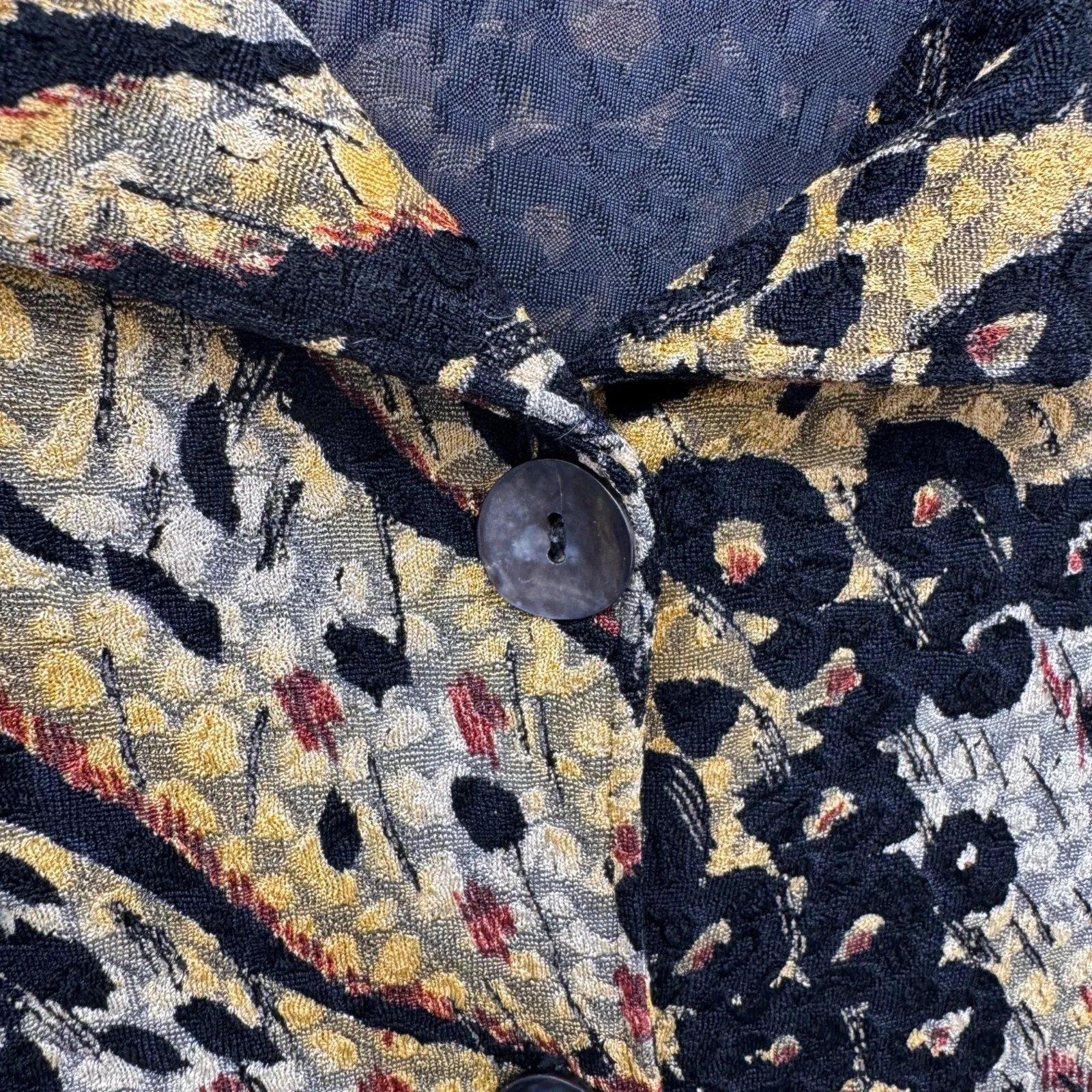 Vintage JM Collection Button Front Shirt XL Black Brown Animal‎ Print Mob Wife - Image 4