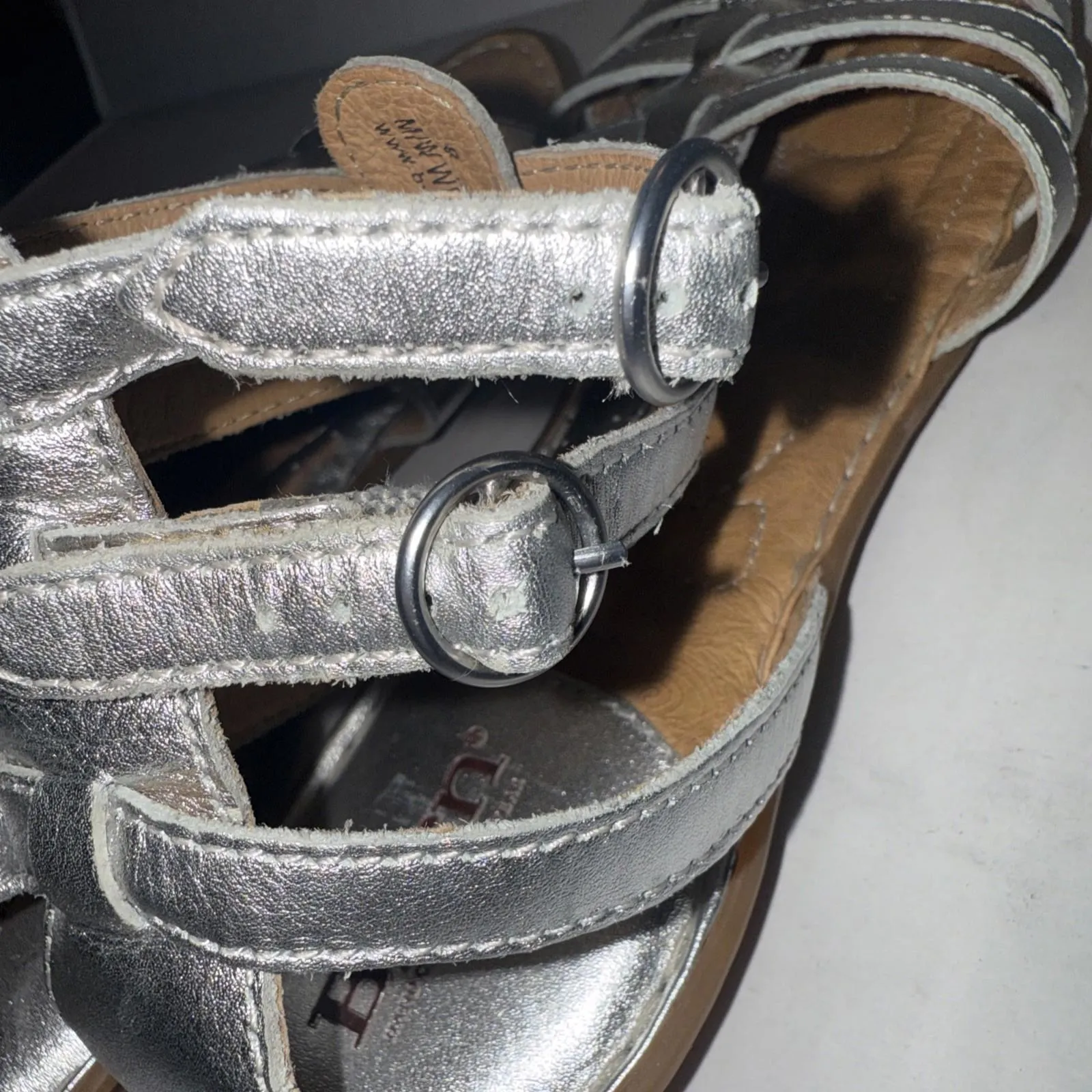 Born Macadamia Silver Gladiator Boho Gorpcore Leather Metallic Goth Sandals Sz 8 - Image 9