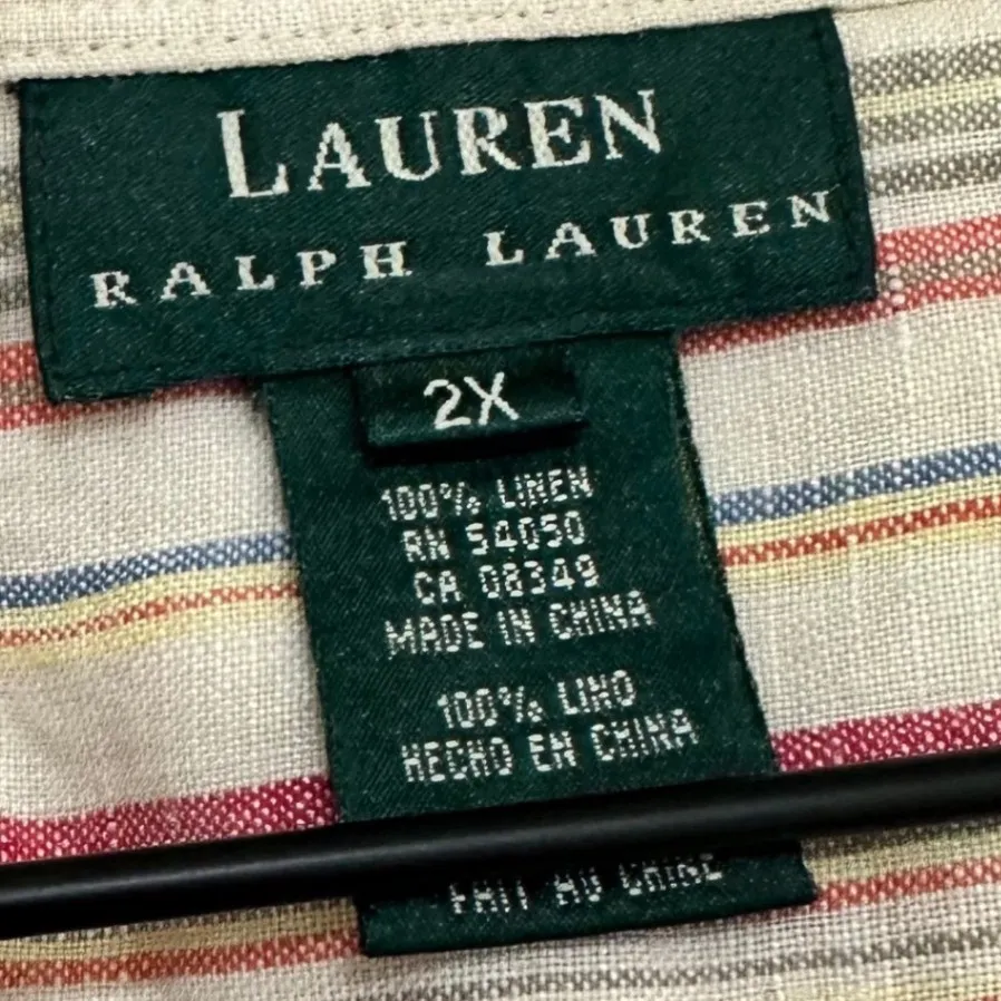 LAUREN RALPH LAUREN | Women's 100% Linen Striped Button Down Shirt, Size 2X - Image 4