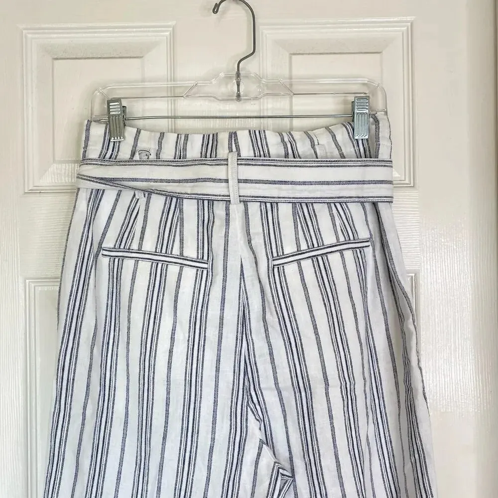 MADEWELL Linen-Cotton Paperbag Pants in Dark Baltic Stripe Size 4 Beachy Summer - Image 9