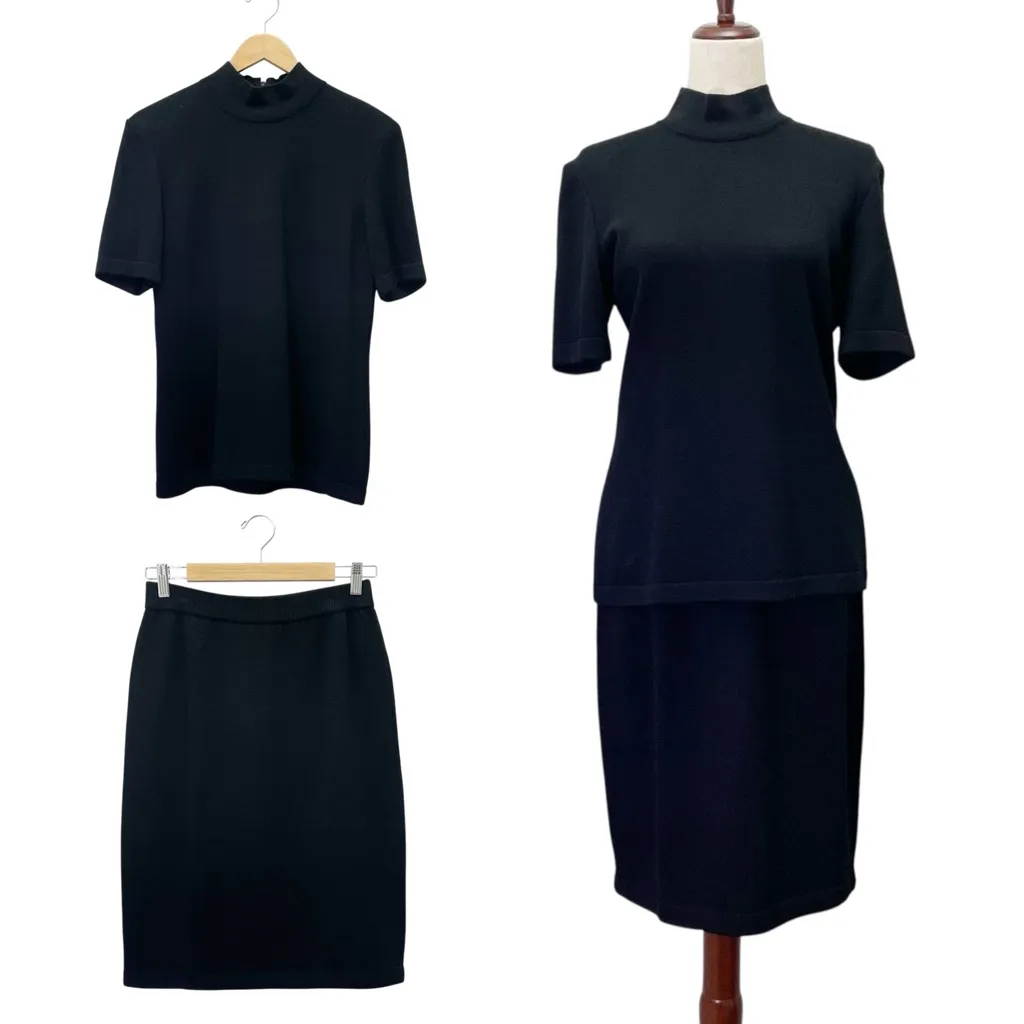 St. John Basics Santana Knit 2 Pc Set Black Top Sz S & Skirt Sz 6 Classic USA - Image 2