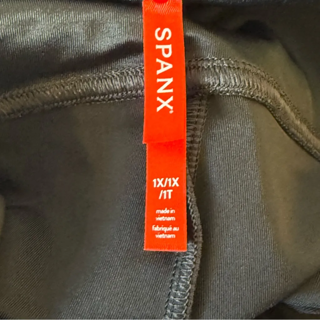 Spanx Black Faux Leather Leggings 1X High Waist Stretch Shaping Moto Slim Biker - Image 7