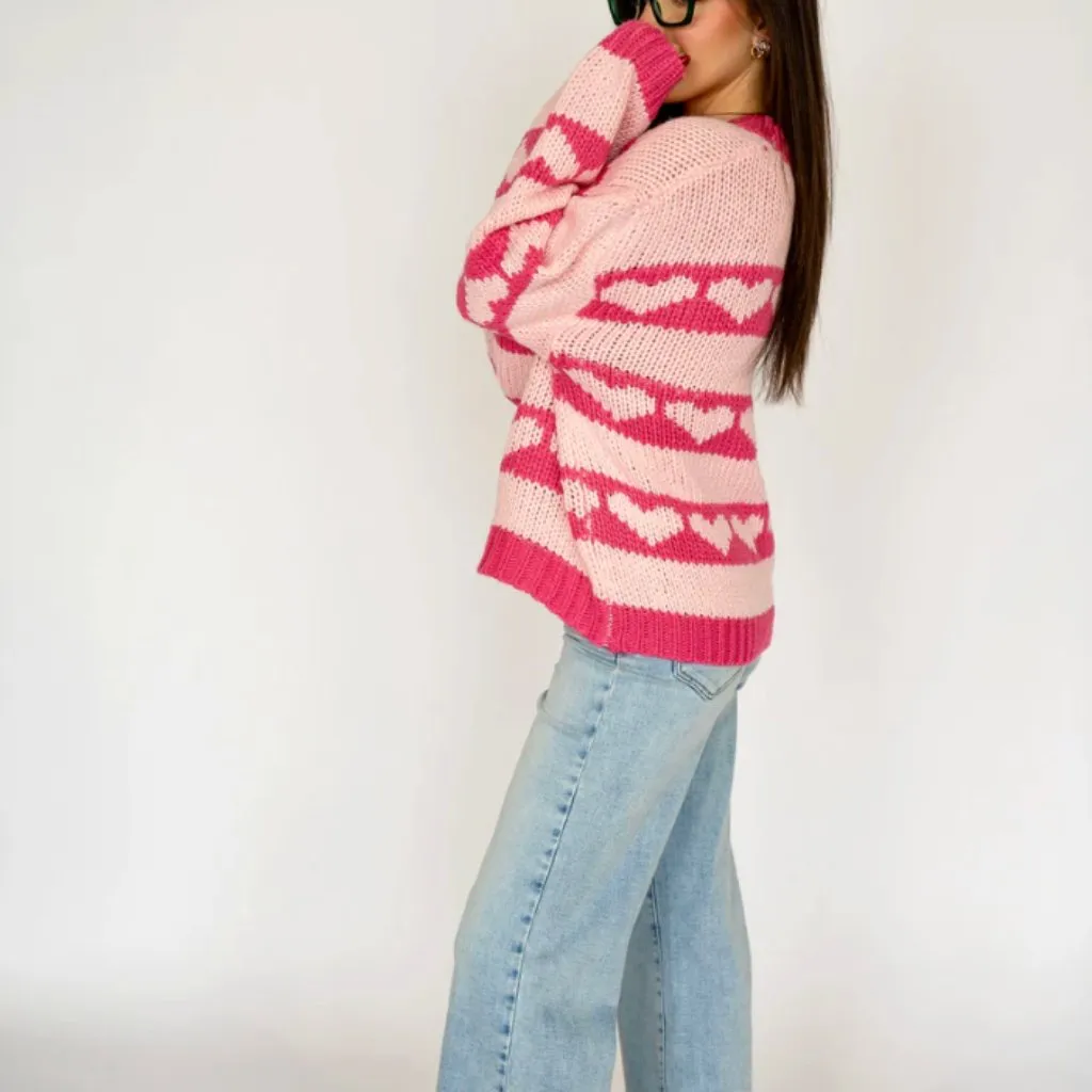 BaeVely Heart Knit Sweater Pink Size M - Image 3