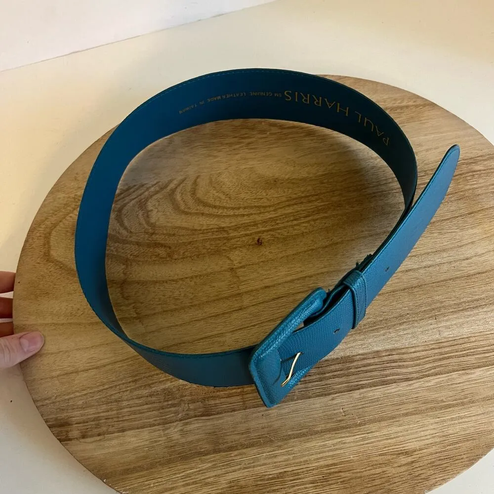 90s Vintage Paul Harris Blue Genuine Leather Wide Snake Print Chunky Belt S/M - Image 8