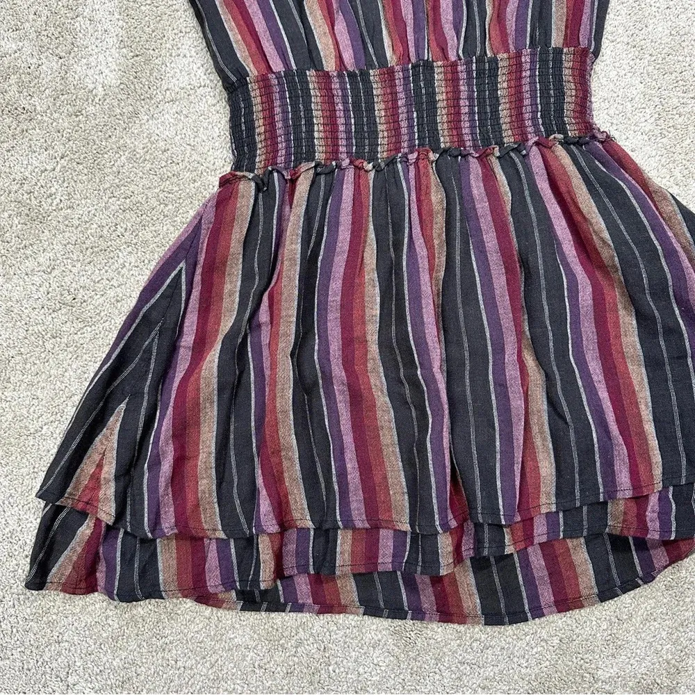 Rails Lucca Brava Stripe Mini Dress Smocked V-Neck Linen Blend Size M - Image 11