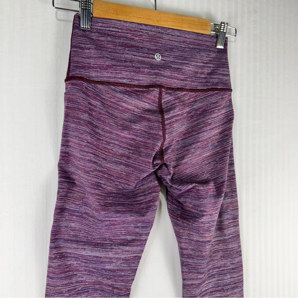 Lululemon Wunder Under Crop High Rise Royal Purple Striped Leggings Size 6 Luon - Image 5