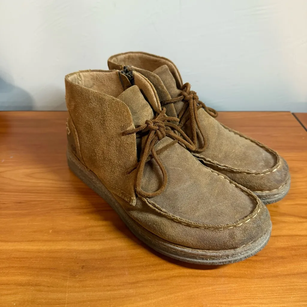 Born Analia Lace Up Suede Leather Boots Side Zip Chukka Distressed Brown Tan W8 Size 8 - Image 3