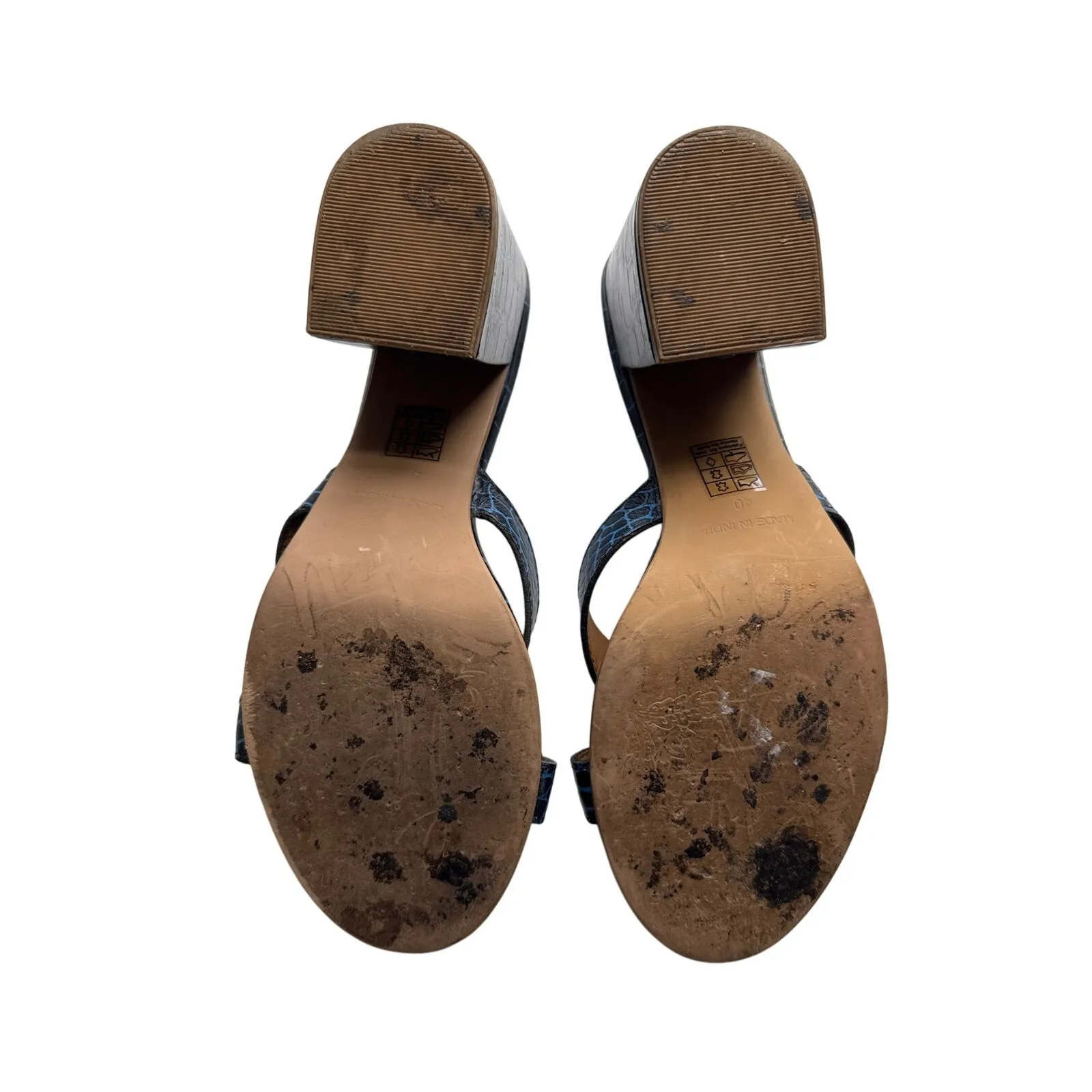 Free People Charlie Croc V Heels Leather Blue Slip-on Sandals Size 40/ US 9.5 - Image 7