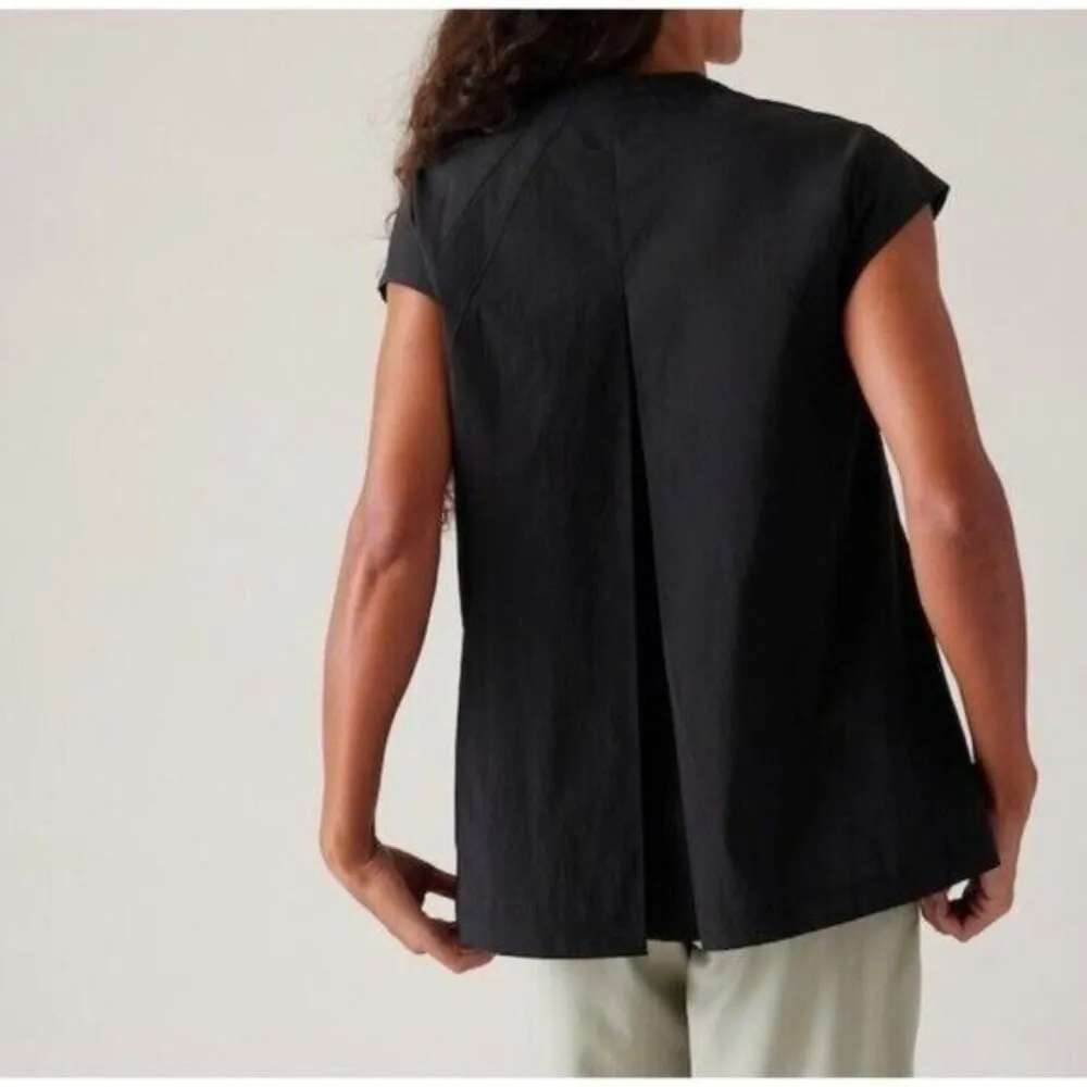 New Athleta XS Performance Poplin Popover Top Black Oversized Shirt X-Small - Image 2