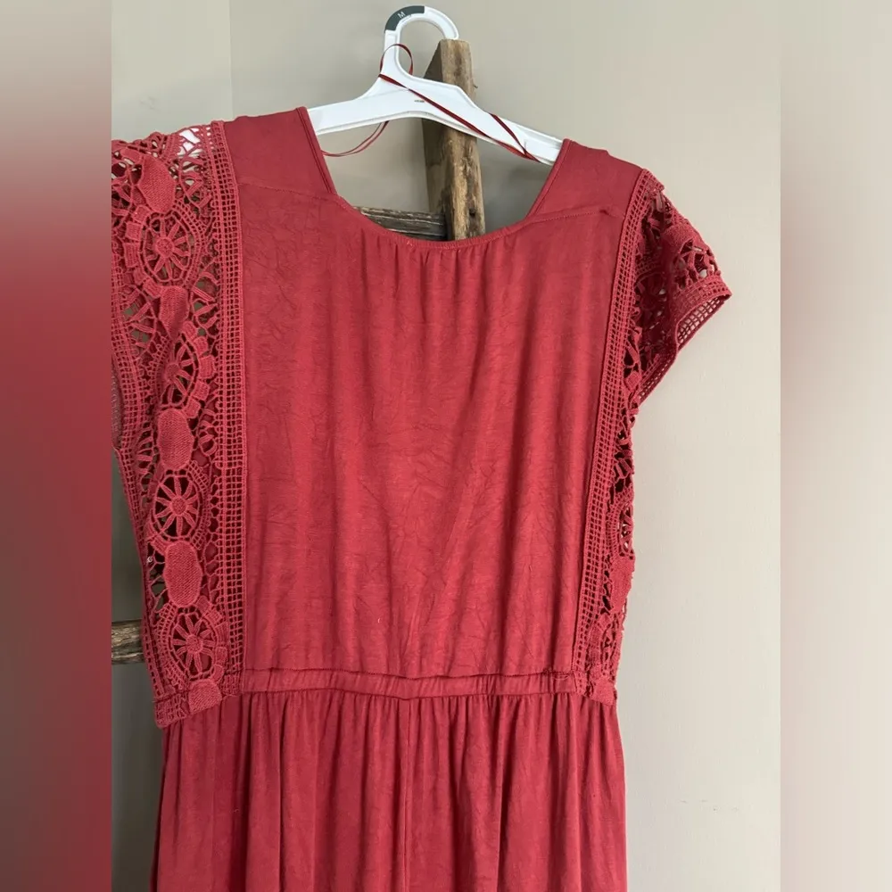 Spense Crochet Detail Sleeveless Jumpsuit Red - Image 7