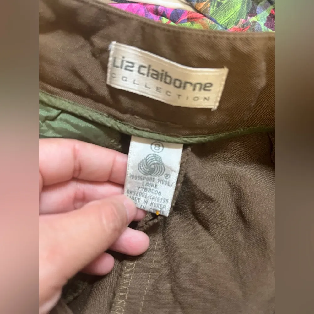 Vintage 1980s Liz Claiborne Wool Crepe Trousers High Waist Lined Wide Leg Pants - Image 4