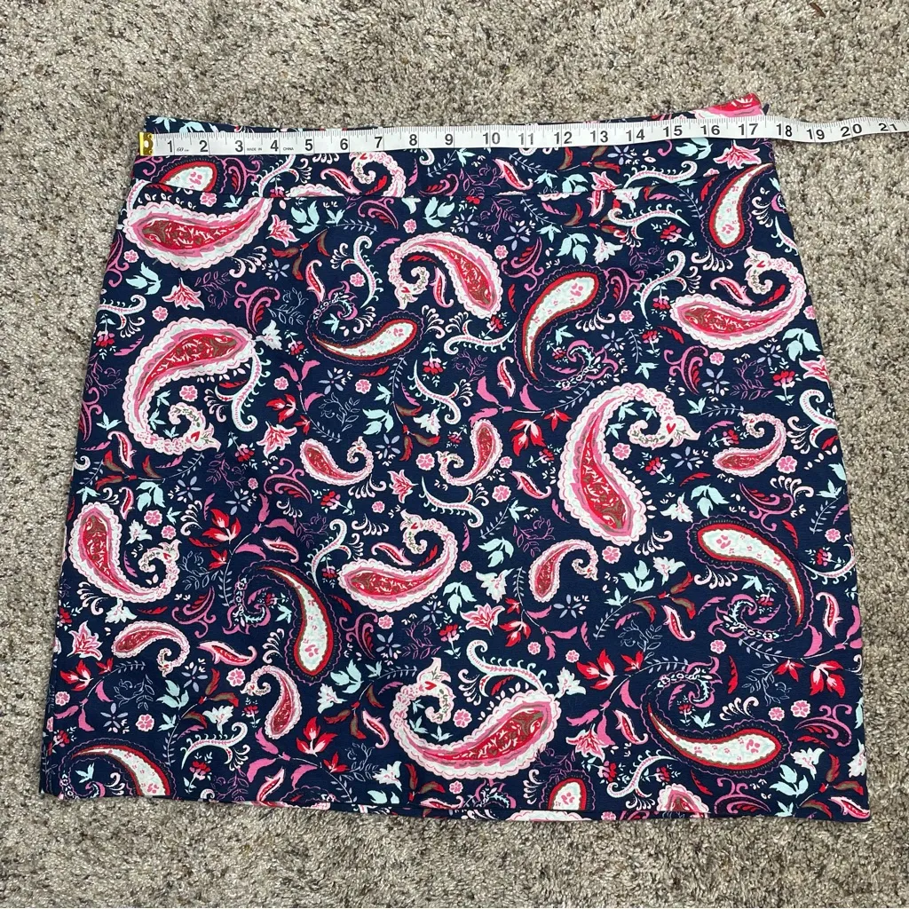 Talbots Paisley Watercolor Canvas A-Line Skirt Multicolor Navy Blue 12 Preppy - Image 6