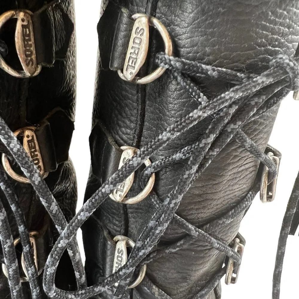 Vintage Sorel Made in Canada Leather Faux Fur Boots - Image 4