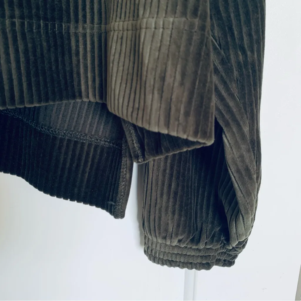 NEW Aerie Groove On Green Ribbed Velour Oversized Cropped Hoodie Sweater | L - Image 14