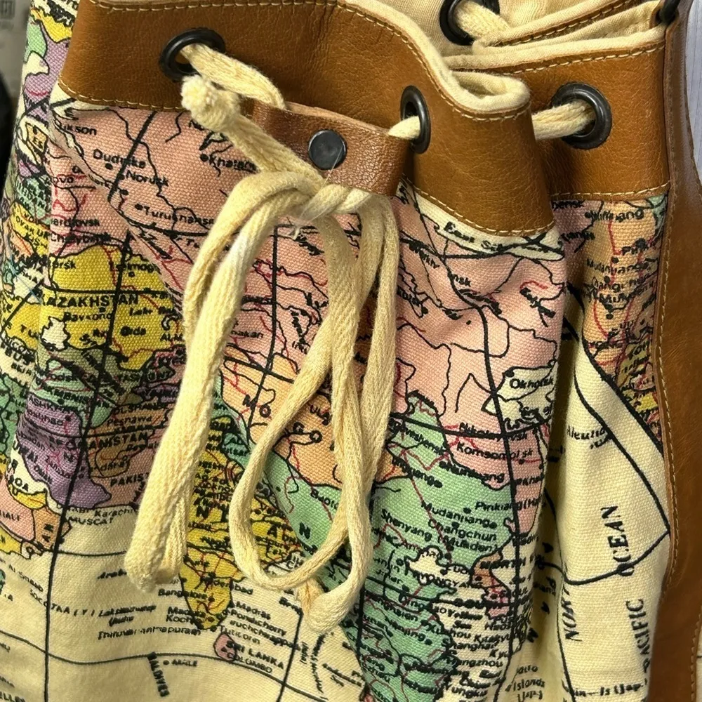 Vintage World Map Tote Barrel Overnight travel bag Canvas Leather Passports Pier Pink - Image 7