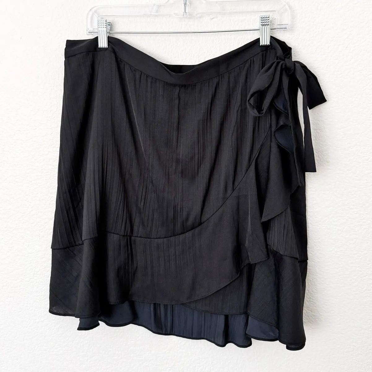 [Anthropologie] Maeve Black Satin Wrap Ruffle Hem Mini Skirt NWT Balletcore XL - Image 3