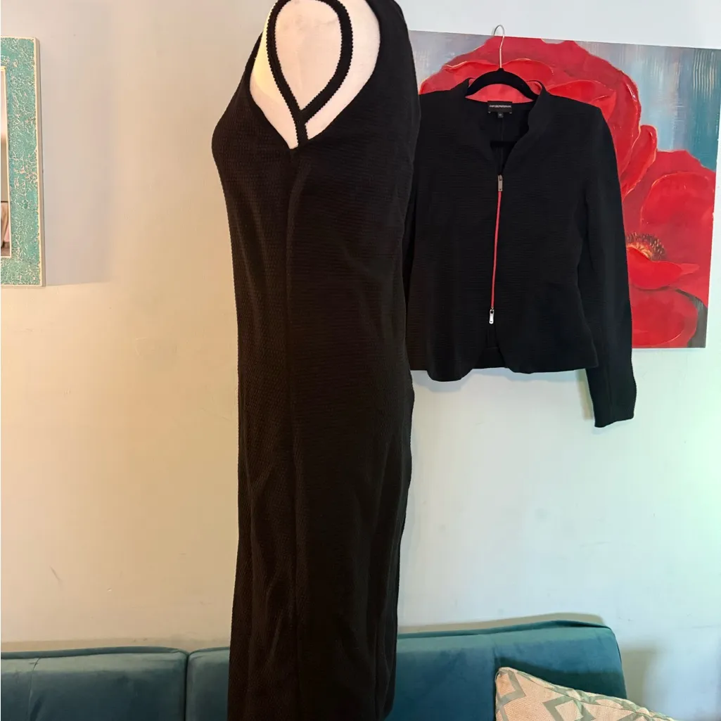 EMPORIO ARMANI 2 Piece Dress Blazer Jacket Black Set Size 42 US 6 - Image 5