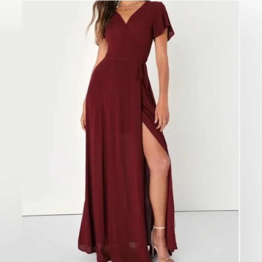 Lulus Women's Heart of Marigold Burgundy Wrap
Maxi Dress M - Image 3