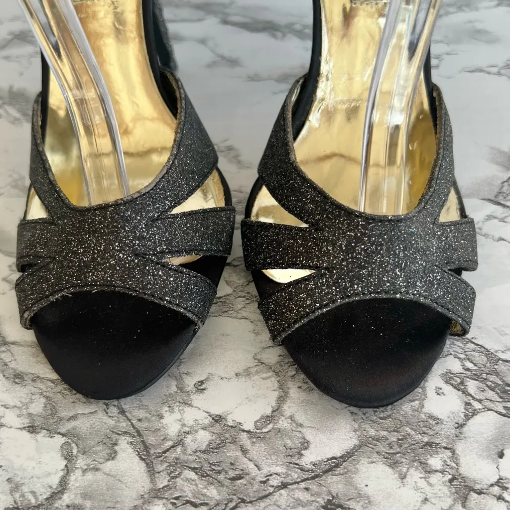 Steve Madden Luxe Craze Sandals Black Bow Ankle Strap Glitter 7.5 Cocktail - Image 4