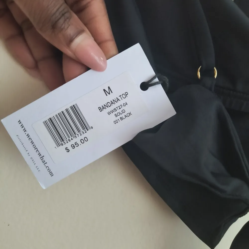 WeWoreWhat Black  Bandana Gold Sea Shell Kerchief Y2K Swim Top Size Medium - Image 5