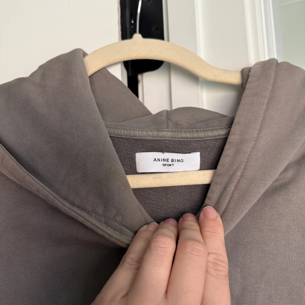 Anine Bing Sport Harvey Hoodie dusty olive distressed pullover - Image 2