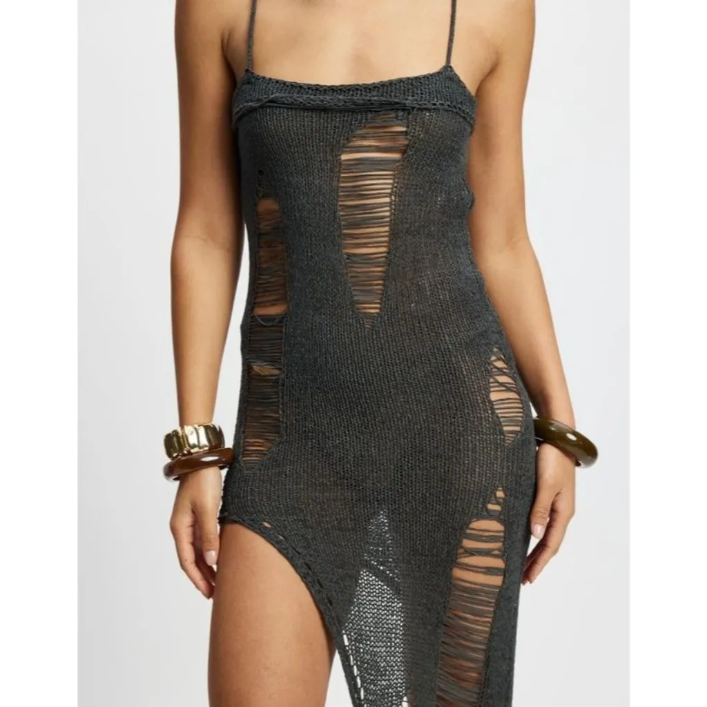 Jaded London Laddered Knit Bandeau Dress in Grey 0 New Womens Maxi Asymmetric - Image 14