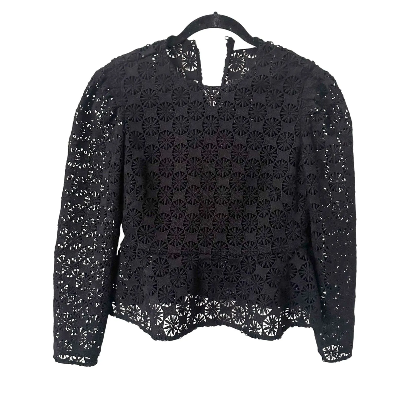SANDRO Lace Peplum Blouse Black Sz 2 (US M) - Image 2