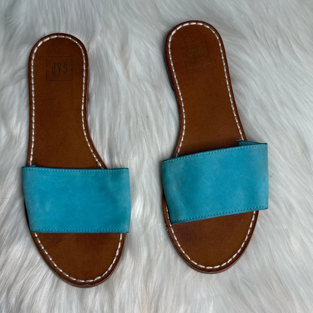 GAP Blue Suede Flat Slide Sandals - Image 5